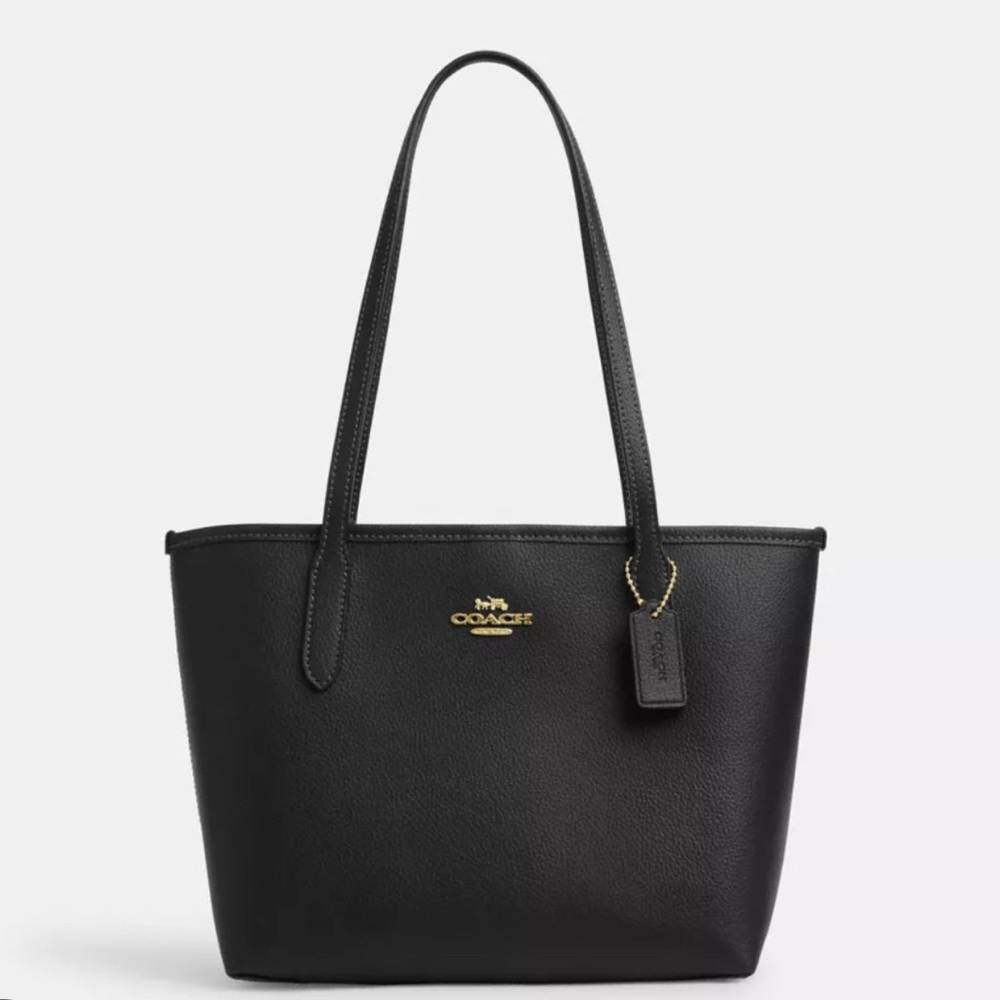 Coach Small City Tote Black with Gold Accents